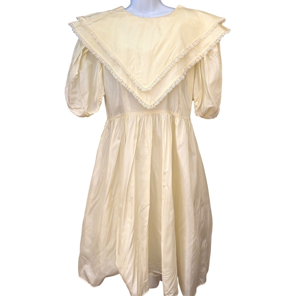 Vintage Off White Sailor Collar Dress Cottagecore Coquette Victorian Revival